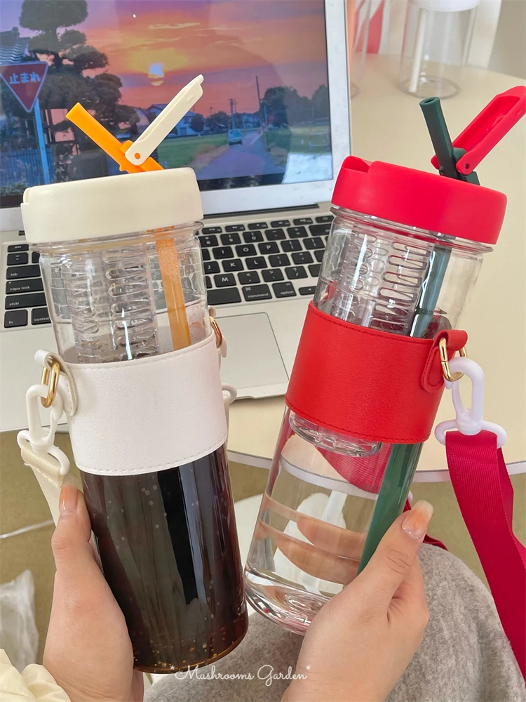 

*Mushrooms Garden* Large-capacity Summer Color Straw Cup Fruit and Tea Can Be Slanted Across The Cup Set Portable Mug Couple