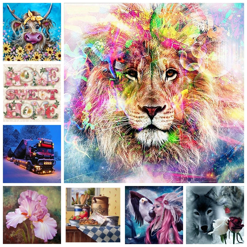 

DIY 5D Diamond Painting Lion Wolf Cow Animal Full Square Round Diamond Flower Picture Mosaic Diamond Embroidery Home Decor Gift