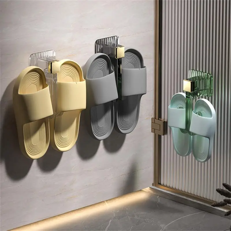 

Household Wall Mounted Slipper Holder Shoe Drying Racks Punch-free Storage Artifact Bathroom Accessory Two Card Positions Design