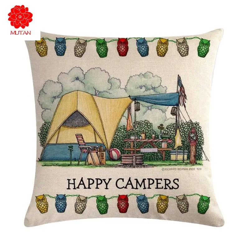 

Happy Campers наволочка для подушки хлопковые льняные наволочки для диванных подушек декоративные наволочки для подушек