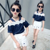girl clothes sets summer child baby off shoulder t shirtbow short pants 2pcs kids outfits set 8 9 10 12 years
