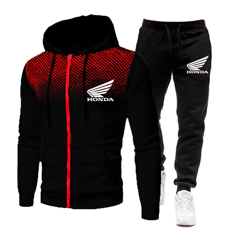2021 New Mens Tracksuit Honda Wing Printed Hoodie Suits Hooded Sweatshirt+Pants 2 Pieces Men Sets Running Fitness Men Clothing