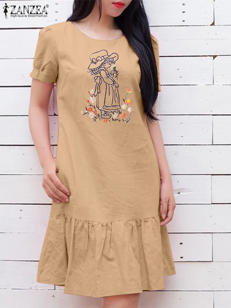 Платье ZANZEA женское ТРАПЕЦИЕВИДНОЕ до колена однотонное Элегантное повседневное