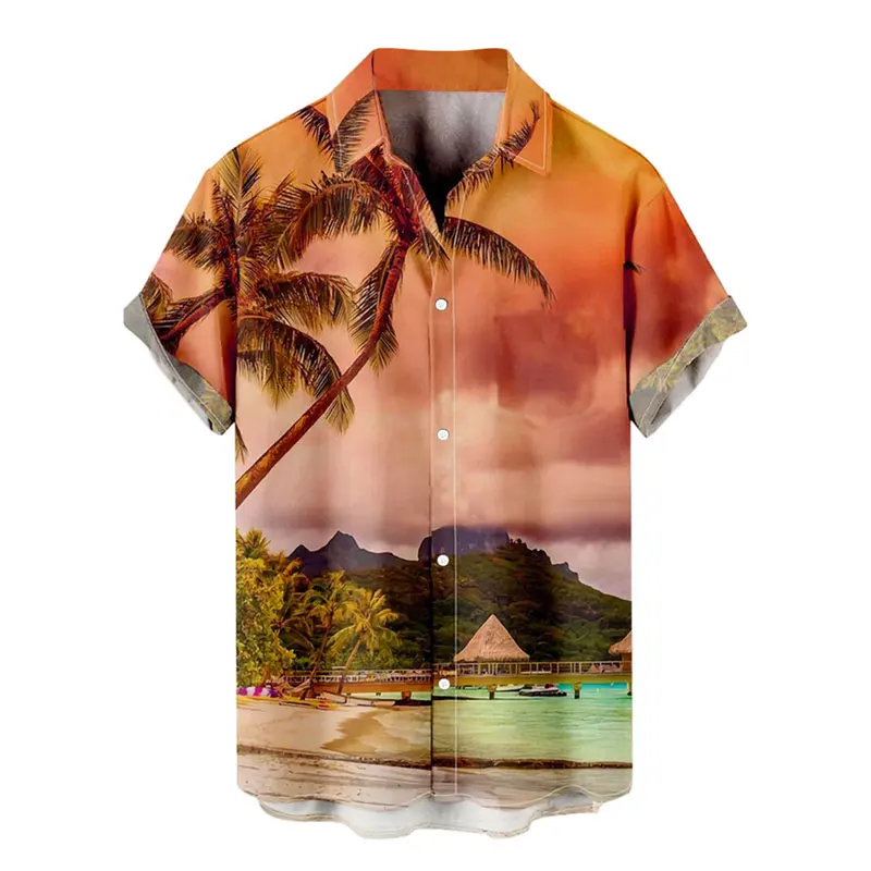 

Men's Short Sleeve Loose Shirt POLO Collar Printed Hawaiian Flower Shirt Port Style Vintage Floral Beach Style Single Breasted