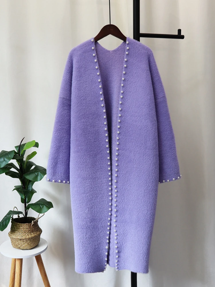 

Женский вязаный кардиган из искусственной норки, свободные свитера с V-образным вырезом, Женская шикарная одежда, осень-зима 2022, H397