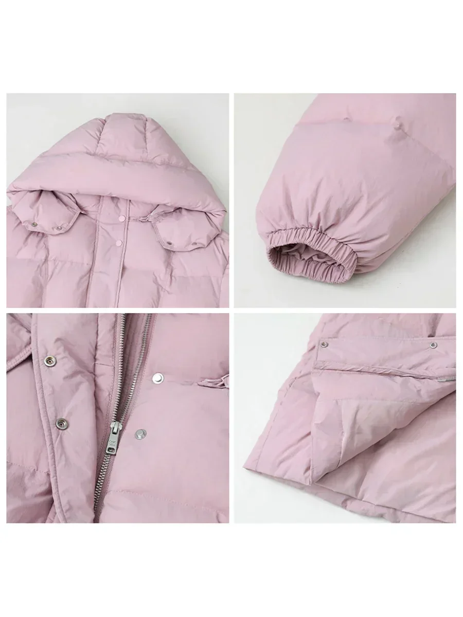 Женский длинный пуховик с капюшоном на белом утином пуху