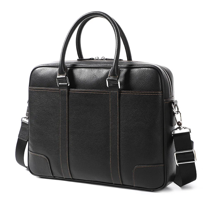 Men's Briefcase Leather Handbag Horizontal Men's Crossbody Bag Head Layer Cowhide Men's Computer Bag 14 inch Business Men's Bag