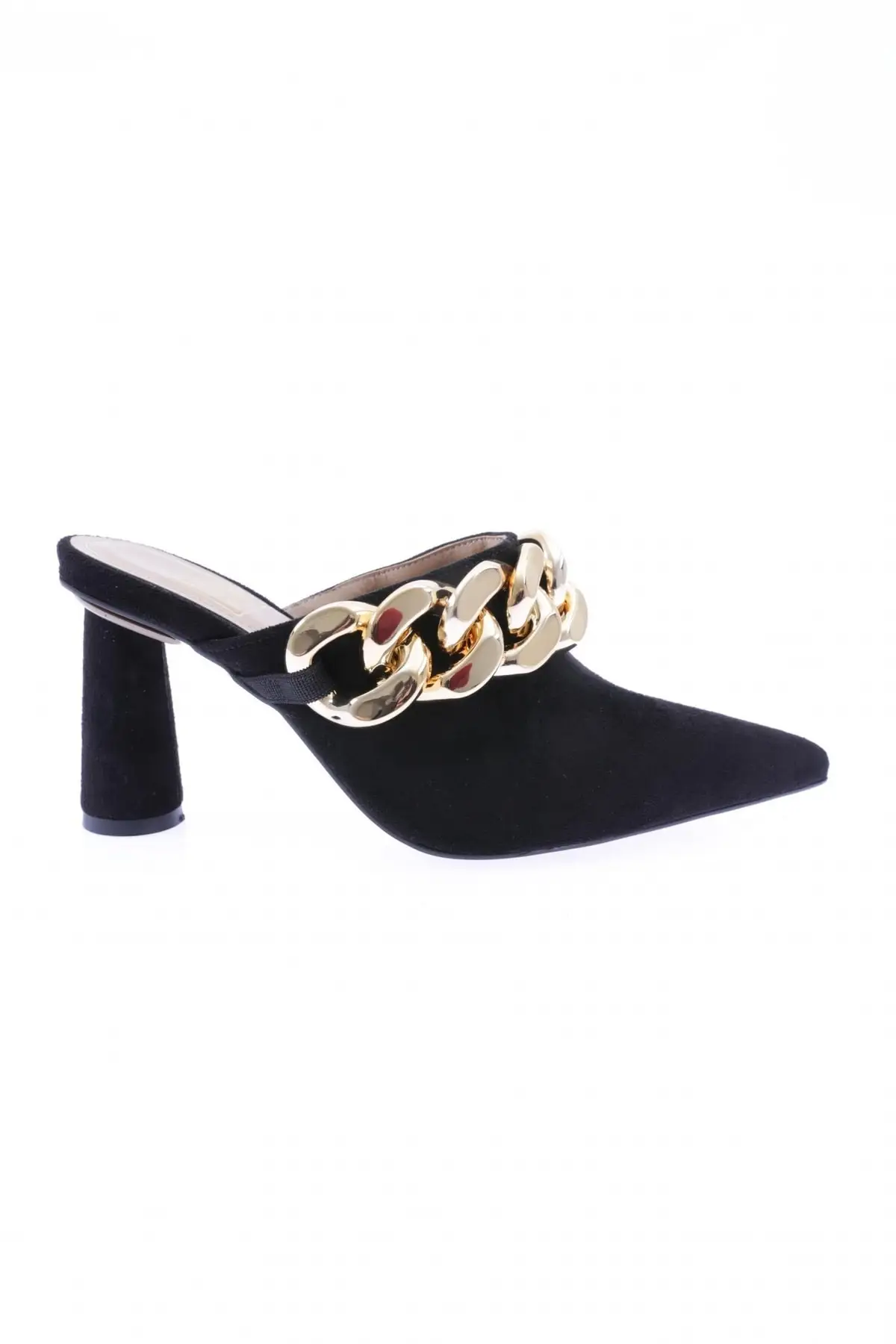 

K8048 women thick chain accessory pointed toe heels slippers