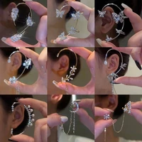 ear clips gold silver color metal butterfly without piercing for women sparkling zircon ear cuff clip earrings wedding jewelry
