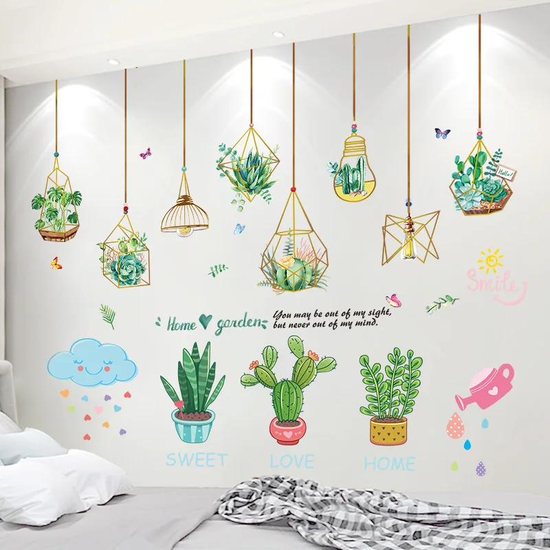 

[SHIJUEHEZI] Green Potted Wall Stickers DIY Succulents Plants Wall Decals for Living Room Kids Bedroom Kitchen Home Decoration
