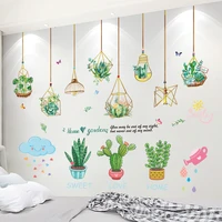 shijuehezi green potted wall stickers diy succulents plants wall decals for living room kids bedroom kitchen home decoration