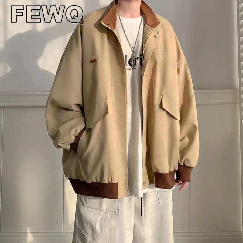 

Куртка FEWQ мужская с воротником-стойкой и карманами, стильная повседневная верхняя одежда в Корейском стиле, весна 2023