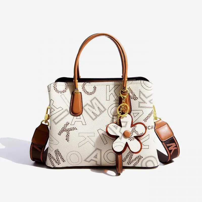 

Female Bucket Handbag New Fashion Designer Vintage Letter Print Lady Bag Monogram Luxury Purse Women Leather Shoulder Bag White