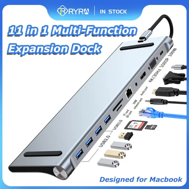 

4K HDMI RJ45 VGA PD Docking Station USB 3.0 USB-C HUB SD/TF 11port Adapter Multi-function For MacBook IPad Laptop PC Accessories