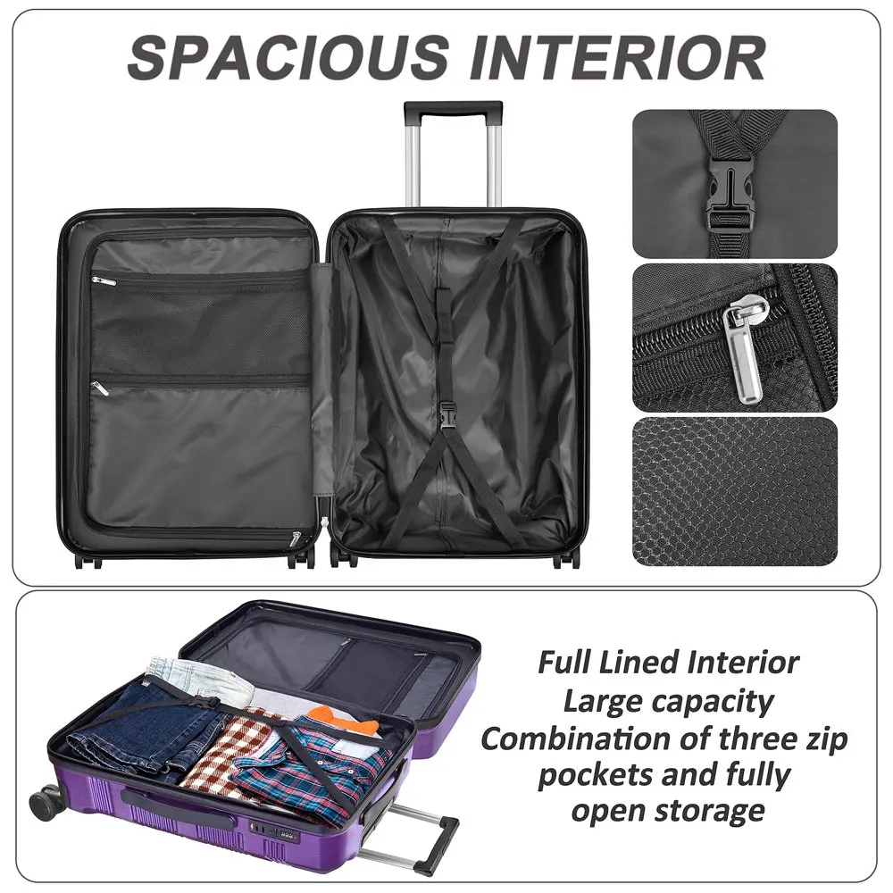 Hardside Carry On Luggage, Suitcase with Spinner Wheels TSA Lock , Travel Rolling Luggage 20 Inch - Purple