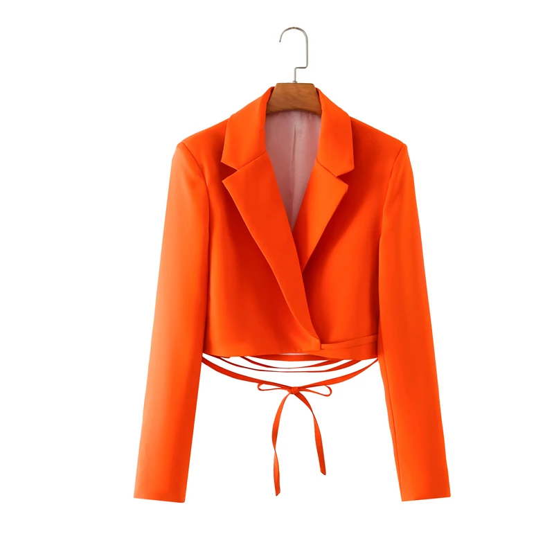 

Spring and autumn women's casual solid color lace-up cropped jacket