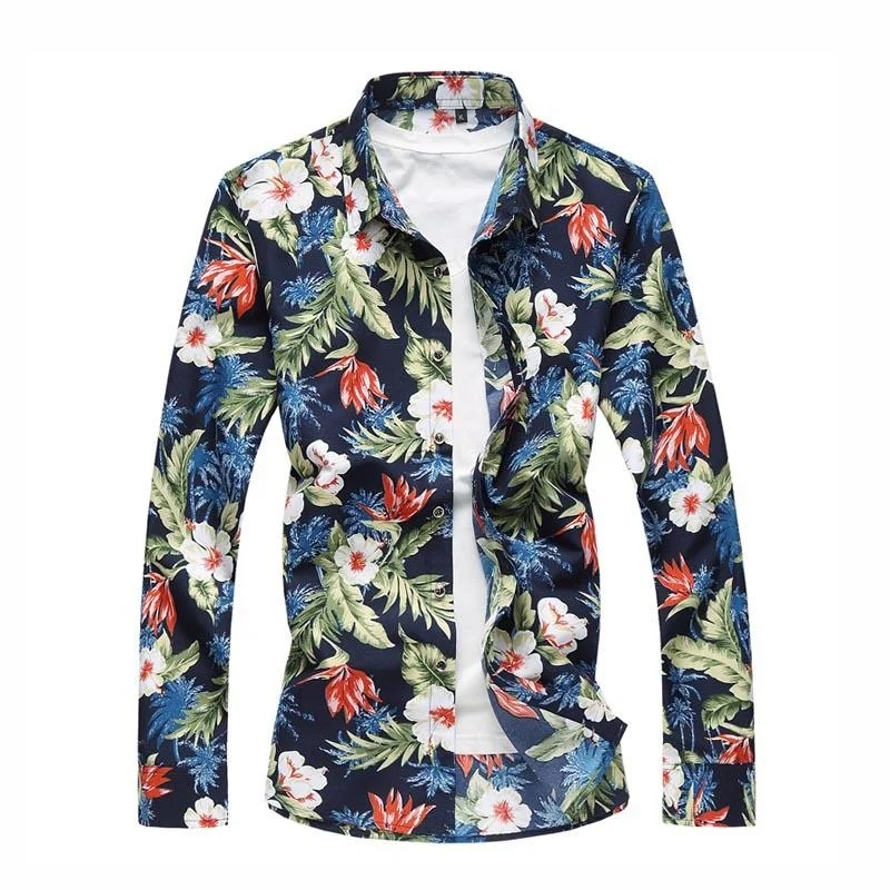 

Men's Casual Shirts Spring Autumn Floral Button Down Long Sleeve Hawaiian Shirt Plus Size 5XL 6XL 7XL