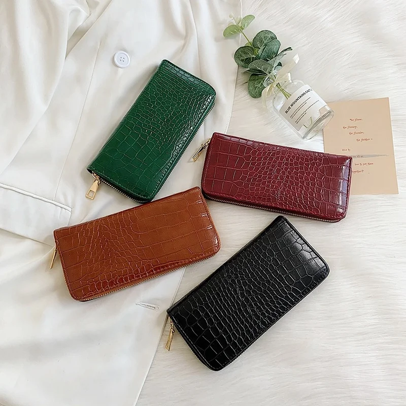 

Fashion Crocodile Skin Women Wallets Lady Wristlet Handbags Long Zipper Money Bag Fallow Coin Purse Card Holder Clutch Bag Woman