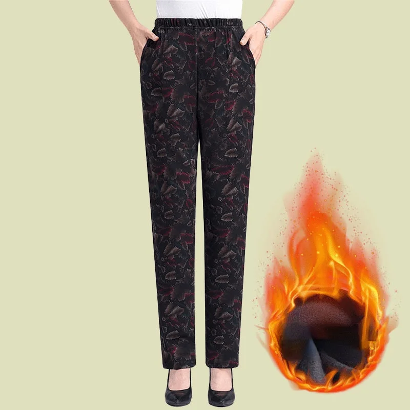 

Women Winter Thick Velvet Pants Warm High Waist Stretch Straight Pants Spring Autumn Casual Printed Fleece Leggings Trousers