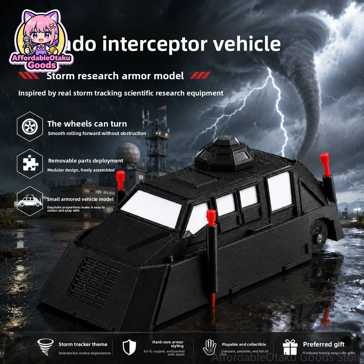 Фото TIV-2 Tornado Intercept Vehicle Deployable Upgrade Ver. Статичная неподвижная модель-конструктор для наблюдения за штормами, креативный настольный декор, подарок №2
