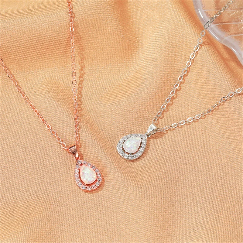 

Korean Women Fashion Temperament Simple Geometry Water Drop Pendant Necklace Color Zircon Chain Choker Collares