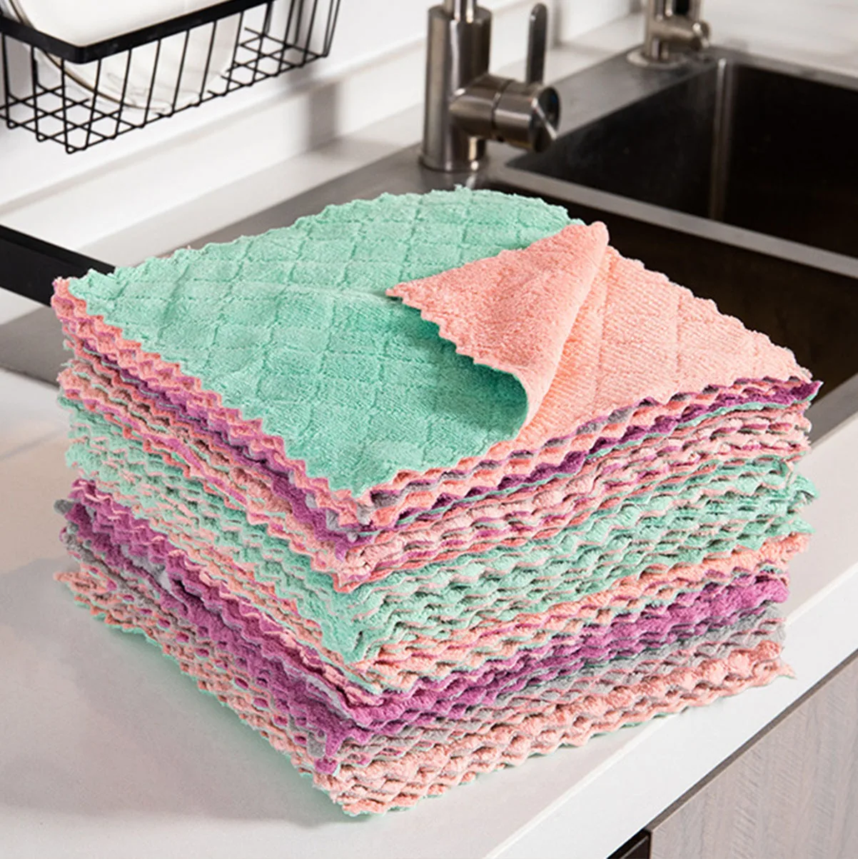 

Double-layer Absorbent Microfiber Kitchen Dish Cloth Non-stick Oil Household Cleaning Cloth Wiping Towel Home Kichen Tool
