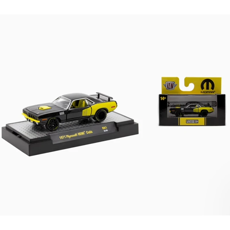 Фото M2 Машины, литье под давлением, масштаб 1:64, 1971, Plymouth HEMI Cuda, сплав, имитация модели автомобиля, коллекция, дисплей, игрушка, подарок, орнамент №1