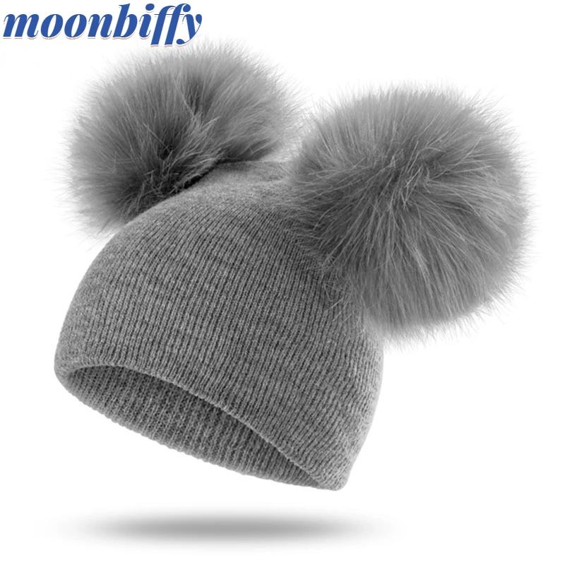 Winter Warm Children Knitted hat Toddler Kids Baby Wool Hat Knit Beanie Cap Windproof Big Pompom Baby Boys Girls Fur Pom Pom Hat