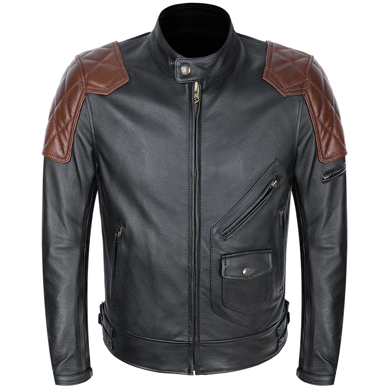 Black Spring Men's Jacket Motorcycle Style Plus Size 5XL Natural Cowhide Autumn Slim Fit Biker Genuine Leather Coats