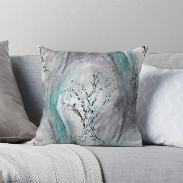 

Tree Branches Impressionist Teal Gray Printing Throw Pillow Cover Decorative Decor Fashion Sofa Cushion Pillows not include
