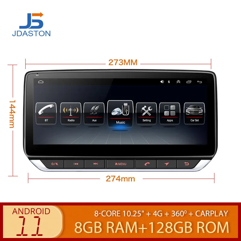 

10.25" Car Multimedia Player Android 11 Car GPS Navigation Stereo Universal Car Radio 8G+128G WiFi DSP Carplay Autoaudio No DVD