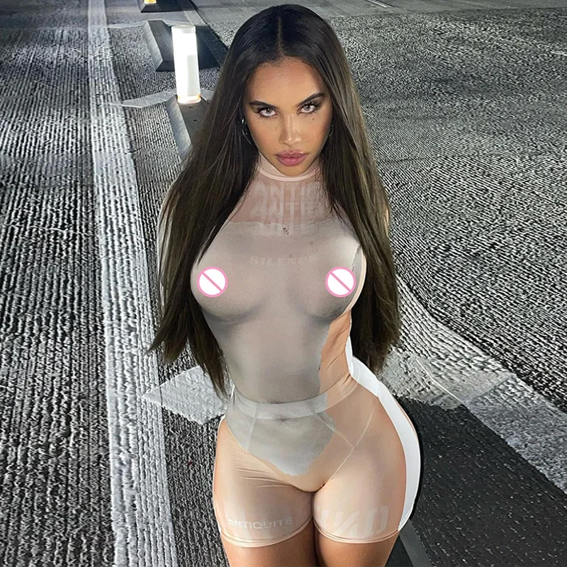 

Сексуальная одежда Zoctuo Y2K, Облегающий комбинезон с коротким рукавом и высоким воротником, с принтом в виде краски на завязках, обтягивающий ...