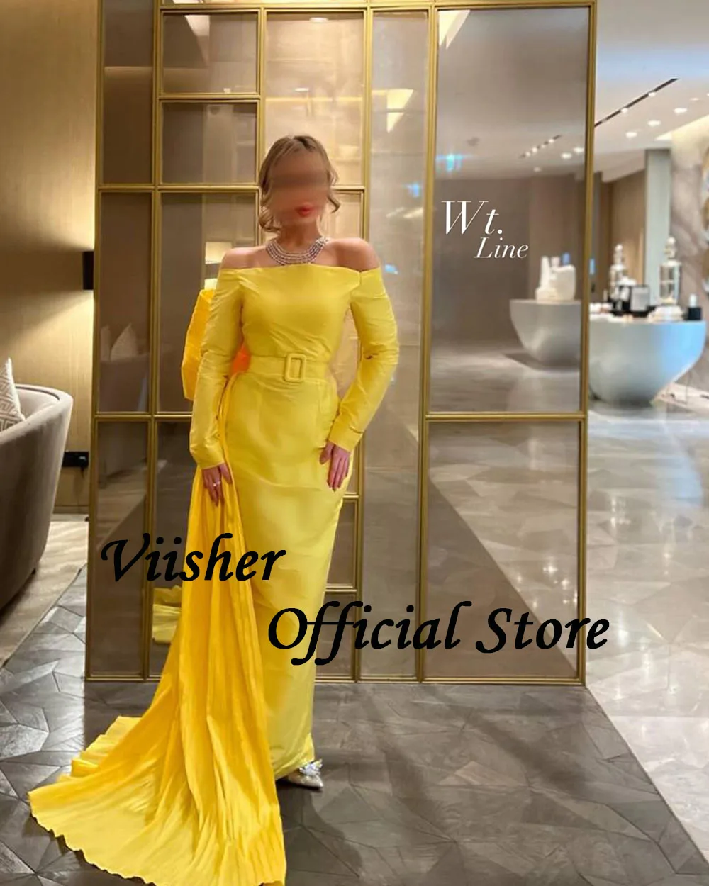 Рисунок 3 - Желтое атласное вечернее платье Viisher с рукавом 3/4