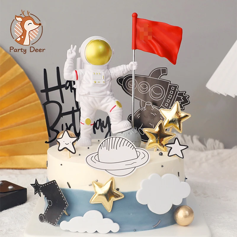 

Astronaut flag Cake Topper Universe Planet Series Cake Toppers For Outer Space Birthday Party Dessert Props Festive Decoration