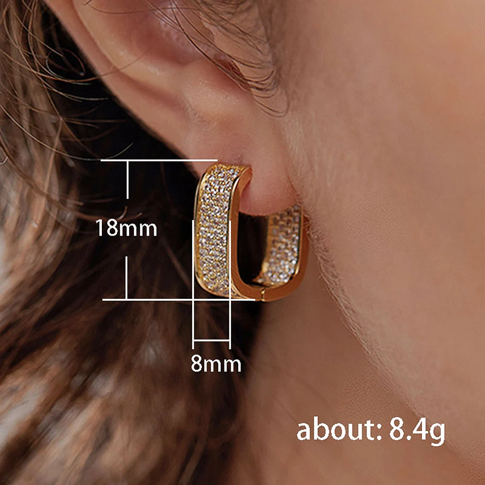 Huitan Fashion Contracted Design U Hoop Metal Earrings for Women Full Paved Shiny CZ Daily Wear Exquisite Earrings 2022 Jewelry