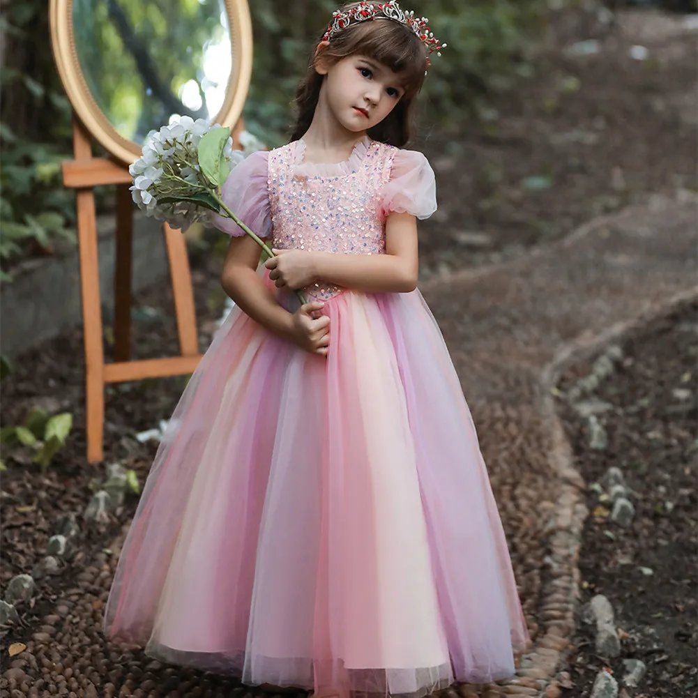 

Girls Baby Birthday Princess Dress Catwalk Piano Performance Fluffy Gauze Dress Girls Elegant Birthday Party Trailing Dress 2022