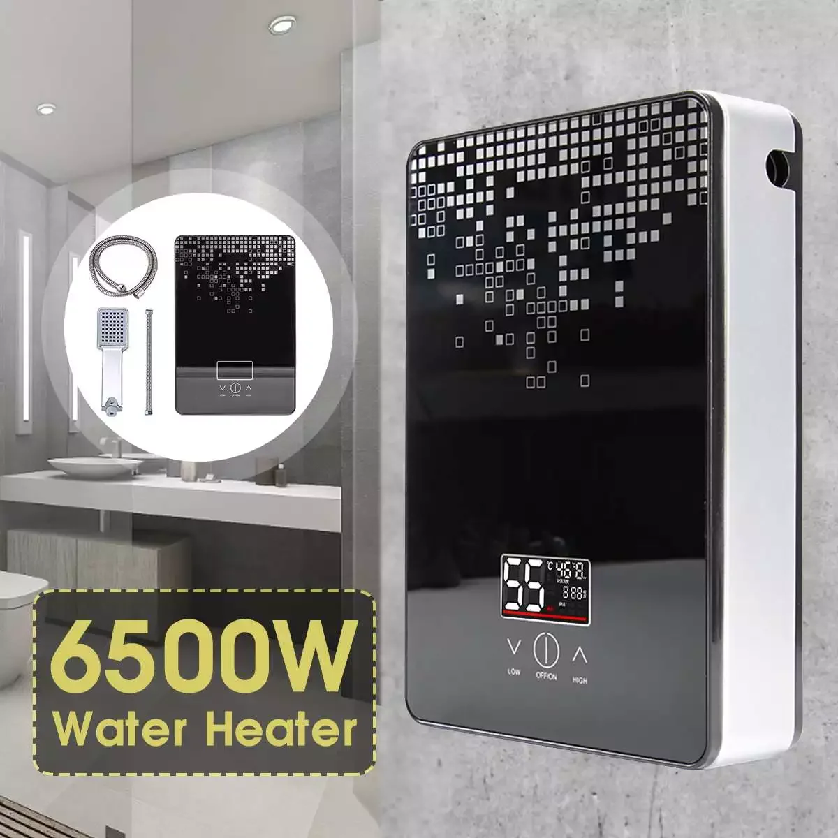 Hot Water Heater 220V Tankless Instant Boiler Bathroom Tankless Shower Set Thermostat Safe Intelligent Automatica