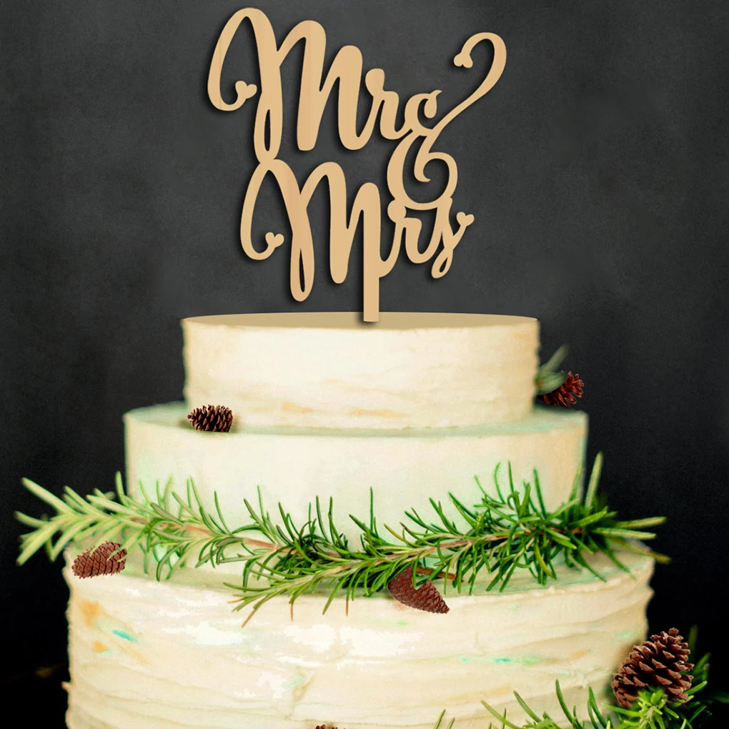 

Hot 1pcs Wooden Mr&Mrs Wedding Cakes Topper Cake Stand Wedding Party Cakes Decor