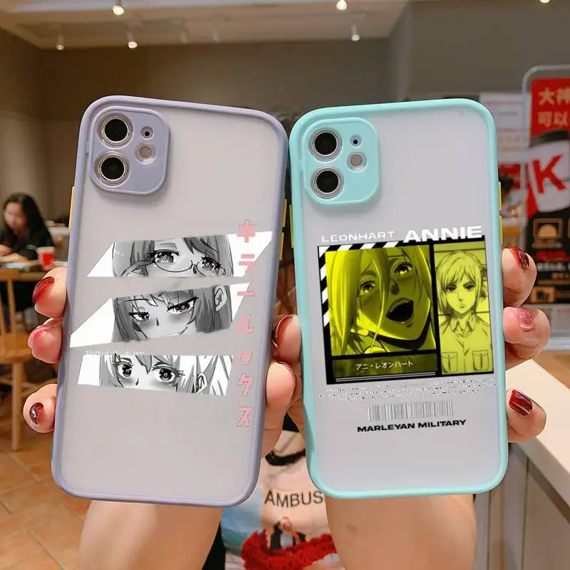 

attack on titan Phone Case For iPhone 13 12 11 Mini Pro XR XS Max 7 8 Plus X Matte transparent blue Back Cover