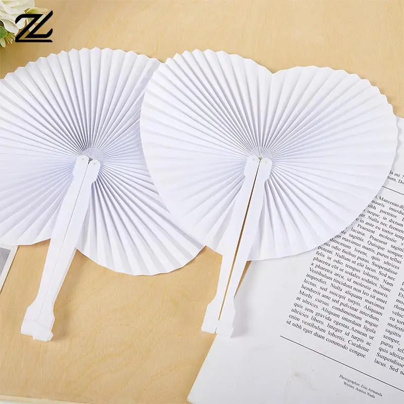 

1pcs White Folding Paper Fans Heart Shaped Assortment with Plastic Handle for Wedding Favor Party Bag Filler