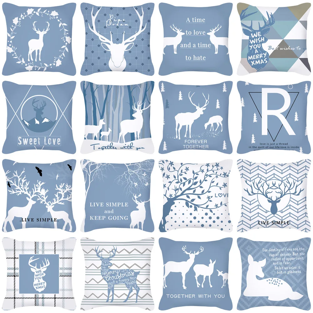 

2022 Christmas European and American Elk Digital Printing Super Soft Car Pillow Cushion Cover Ins Household Products