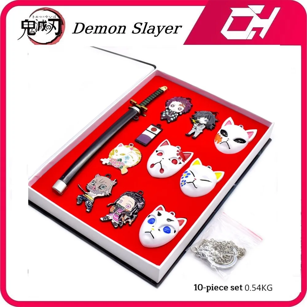 

Demon Slayer 10-piece set Tanjirou Tomioka Giyuu Agatsuma Zenitsu Alloy Katana Sword Anime Keychain Weapon Model Gifts Fun Toys