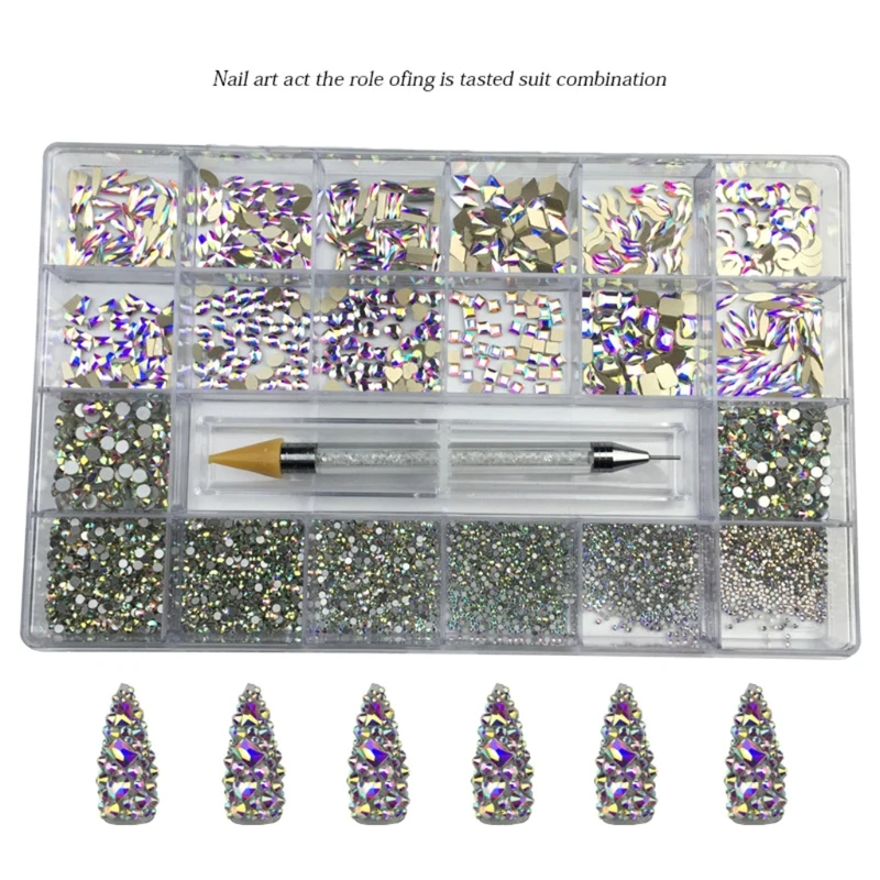 

Nail Rhinestones Kit Multi Shapes Crystal AB Rhinestones Diamonds and Gems for Nail Mix Sizes Flatback Nail Jewels Drop Shipping