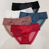 10 pcs bright red panties fashion sexy lace mesh perspective embroidered comfortable satin splicing lace womens briefs
