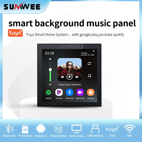 4-дюймовый комплект Android 11 Tuya для умного дома, Wi-Fi, Bluetooth, двусторонний домашний кинотеатр, цифровой стерео аудио, музыкальный настенный усилитель