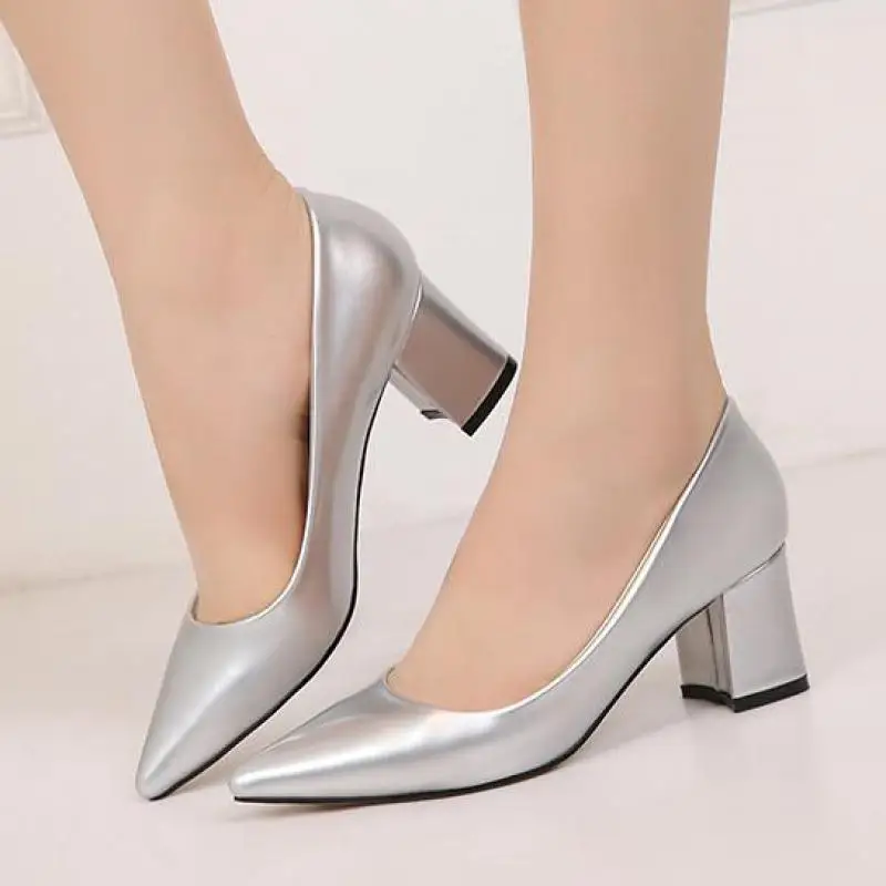 

Women's High Heel Fashion 6CM Lady Patent Leather Shallow Thick With Autumn Pointed Toe Square Heel High Heel Shoes for Party