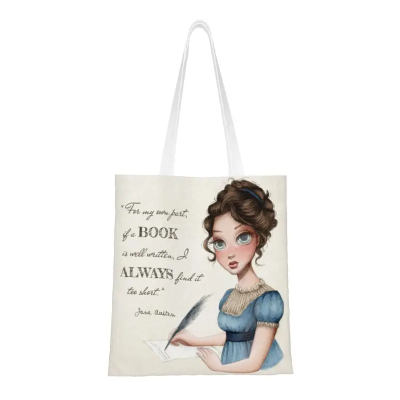 

Jane Austen Writing Book Groceries Tote Shopping Bag Funny Writer Novel Canvas Shoulder Shopper Bags Large Capacity Handbags