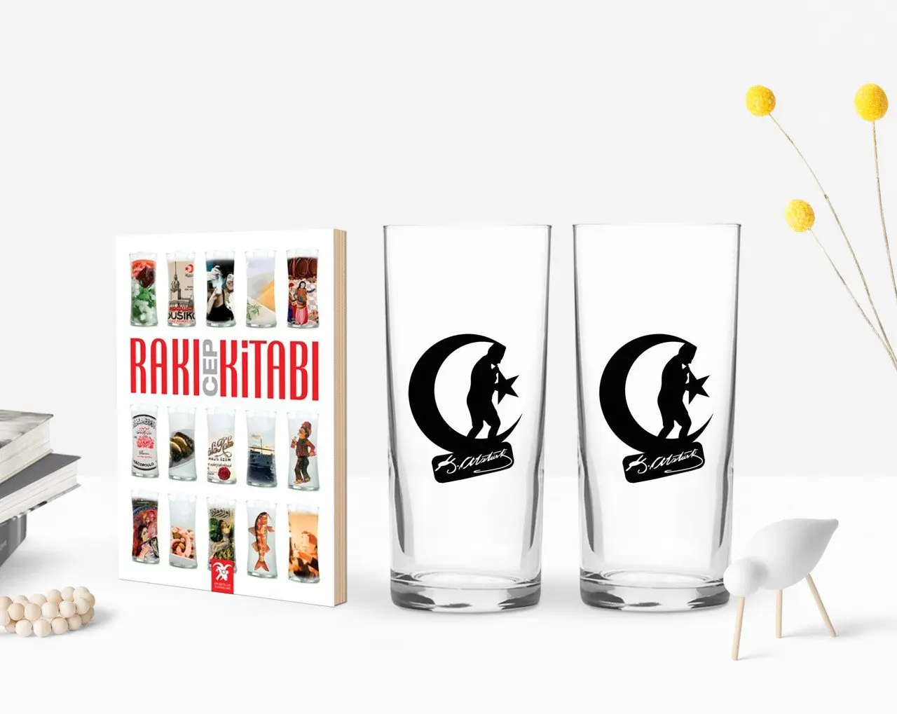 

BK дома напечатаны Ататюрк тематические двойной Arrack чашки и раки мобильный Гостевая книга свадебный подарок Seti-32