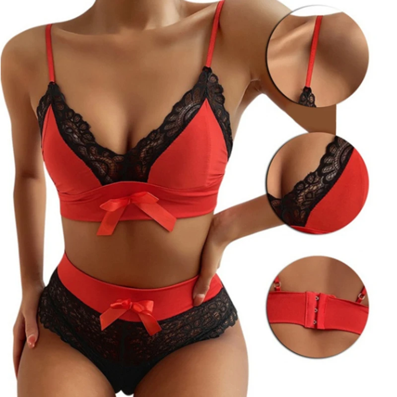 

Women Sexy Seamless Lingerie Sets Lace Bowknot Push Up Bra and Panty Set Sexy V Neck Hot Erotic Bra Underwear Set
