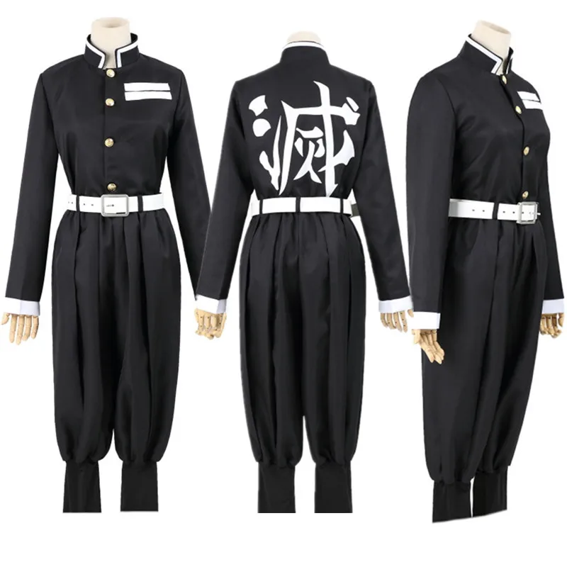 Anime Demon Slayers Kimetsu no Yaiba Cosplay Costume Top Jacket Pants Black Team Uniform Unisex Halloween Clothes